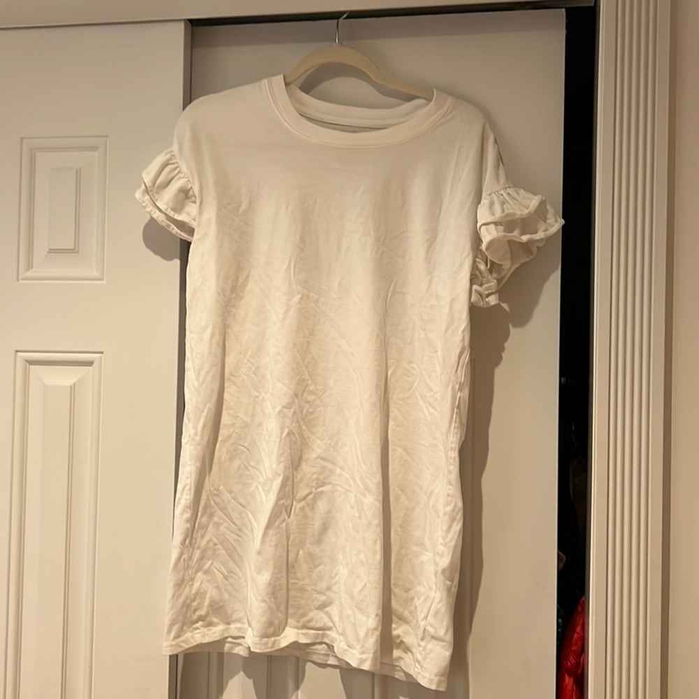 Current Elliot white ruffle sleeve tshirt dress (2)